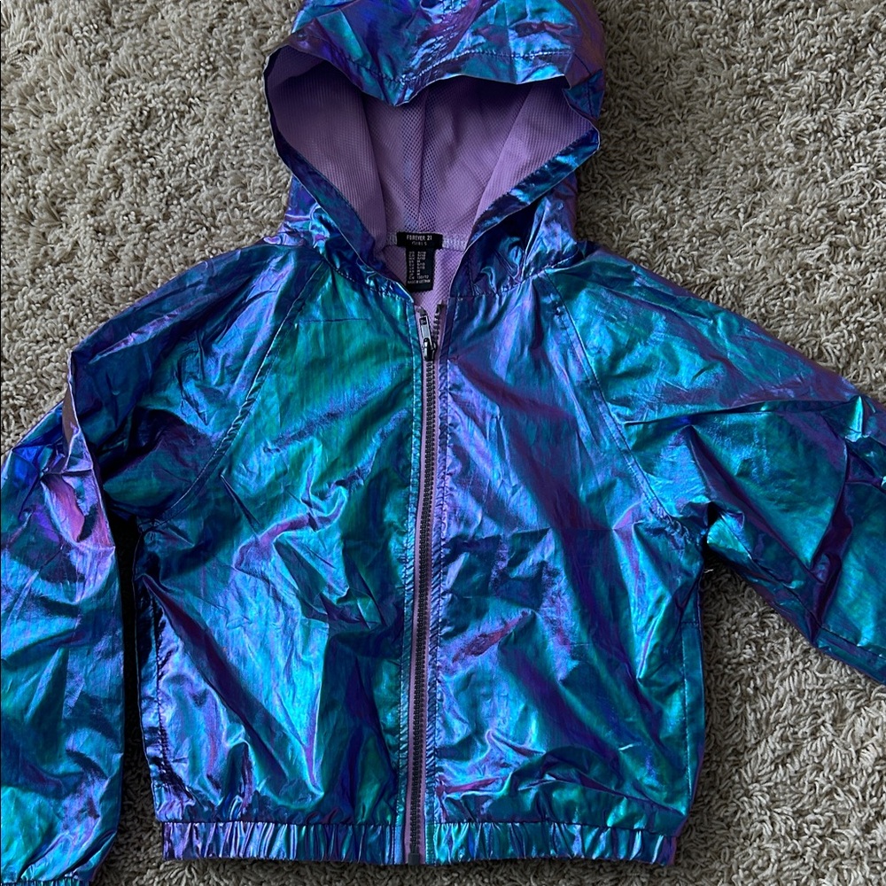 Like new Forever 21 girls Iridescent Blue-Purple Hooded Windbreaker size 9/10